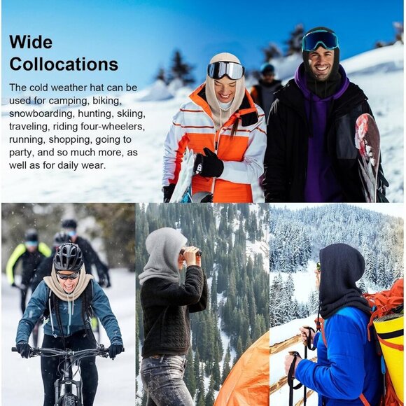 Unisex Peacock Blue Beanie Skull Cap with Drawstring Warm Winter Hats Outdoor - Picture 7 of 7